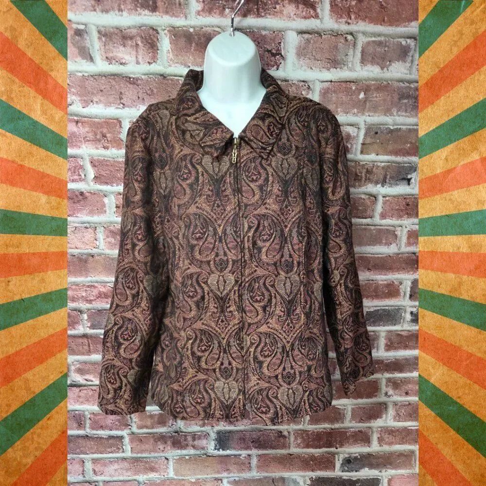 Women's CHRISTOPHER & BANKS Paisley Jacquard Zip Up Blazer Jacket Large